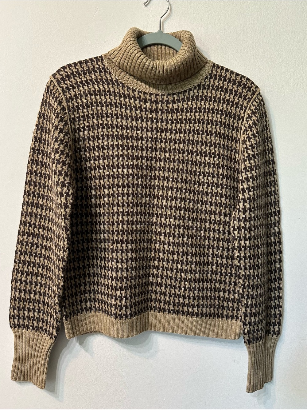 Vintage Harvé Benard Houndstooth Turtleneck Sweater Women's M Wool Blend 90s